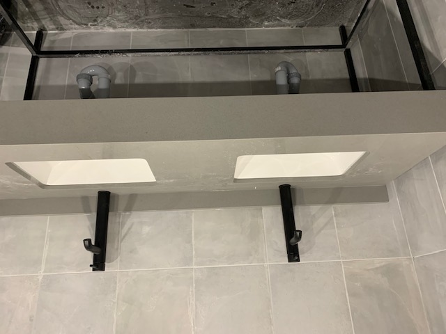 commercial double sink and faucet installation